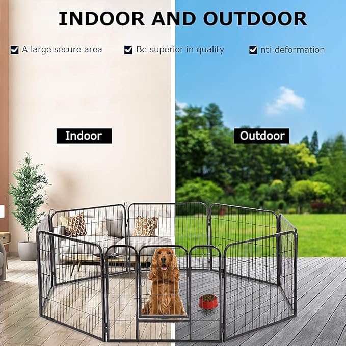 BestPet Dog Playpen Indoor 32 inch 8 Panels Metal Dog Pen Pet Dog Fence Outdoor Exercise Pen with Doors,Pet Puppy Playpen for RV Camping Yard, Black-PawvioPets