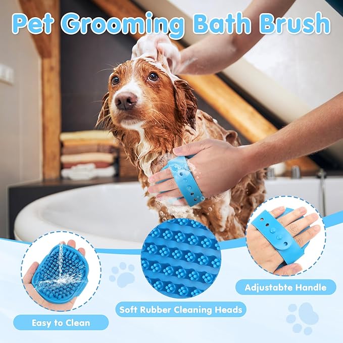 Cat Grooming Brush, 9PCS Dog Brush Kit with Pet Nail Clipper and File, Deshedding Brush for Cats, Cats Dog Shedding Brushs for Small Large Pets, Includes Flea Comb, Bath Brushs,Undercoat Rake (Blue)-PawvioPets