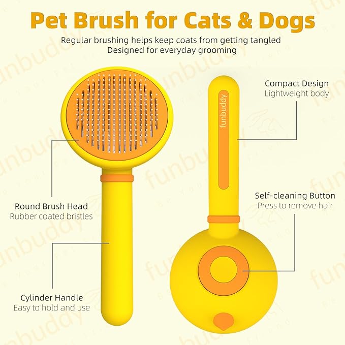 Cat Brush for Shedding, Self-Cleaning Slicker Brush for Indoor Cats, Gently Remove Loose Fur, Pet Grooming Massage Deshedding Tool, Suits Long & Short Haried Cats and Dogs-PawvioPets