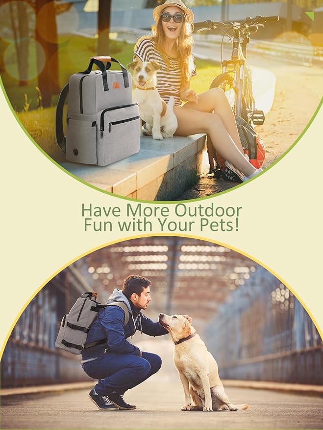 Dog Travel Bag, 25L Airline Approved Dog Travel Backpack for Pet Travel Accessories with 2 Food Storage Containers, 2 Foldable Bowls for Short Trips, Grey-PawvioPets