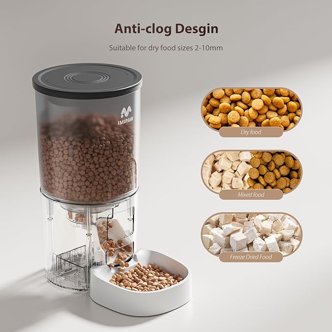 Automatic Cat Feeders, 5L Large Capacity, Timed Feeding Dry Food, Dual Power Design, Programmable Portion Size, 1-6 Meals Per Day, with Desiccant Packet, Suitable for Small Pets Food Dispenser-PawvioPets