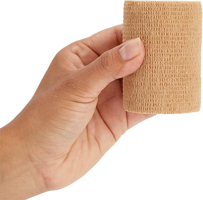 12-Rolls Self Adherent Bandage Wrap, Vet Tape - 3 in x 5 Yds Breathable, Elastic Cohesive Wrap Tape for Wrist, Swelling, Sports, Tattoo (Tan)-PawvioPets