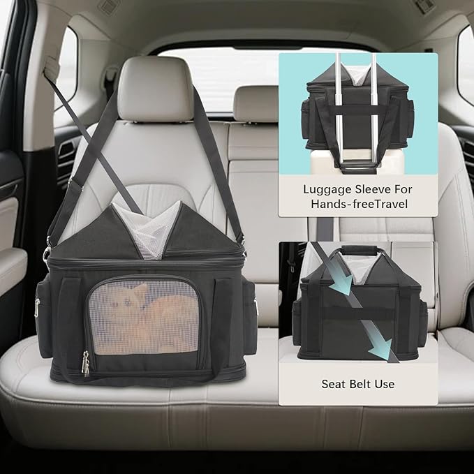 2-in-1 Stylish Dog Purse Carrier Soft-Sided Carriers Travel Tote Bag for Small Dogs Cats, Fashion Foldable Pet Bag for Puppies Small Animals with Pockets (Black, 16.2" x 11.4" x 13")-PawvioPets