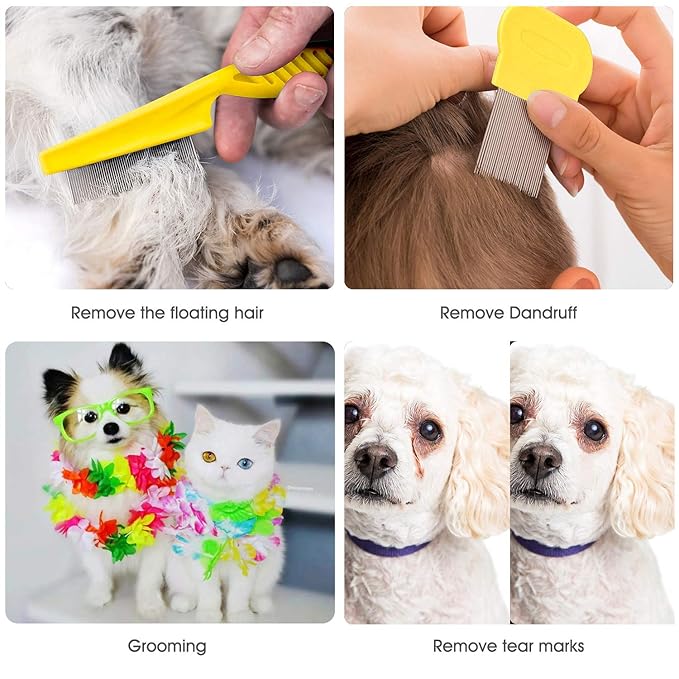 Cat & Dog Comb Set - Fine Tooth Grooming Comb for Dandruff & Hair Removal (Yellow)-PawvioPets
