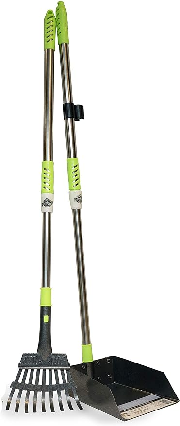 Aluminum Telescoping Metal Handled Poop Tray with Rake Sturdy Lightweight Pooper Scooper Extends 43" Long Scoop Great for Large & Small Dogs (2154)-PawvioPets