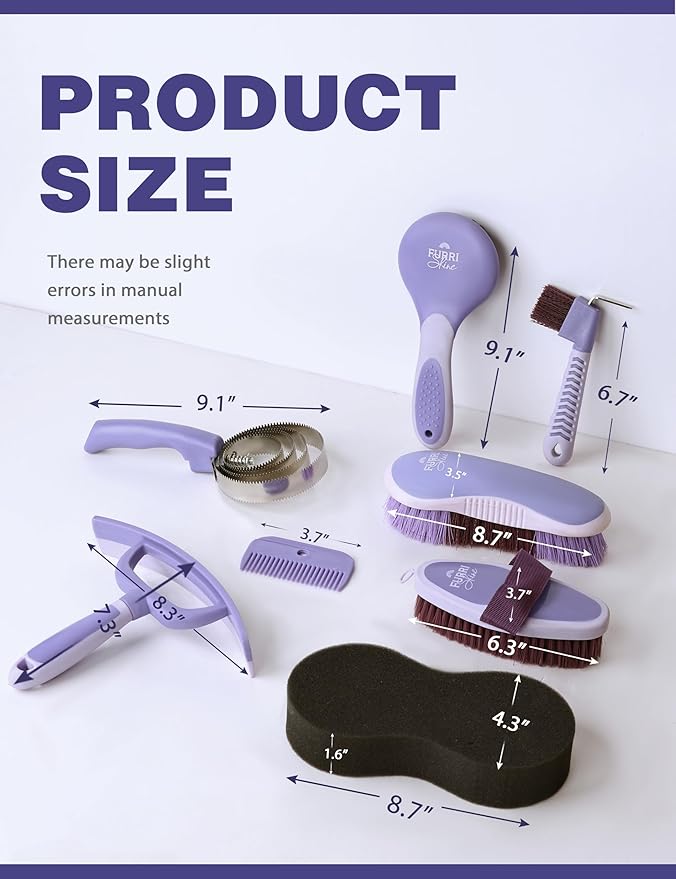 9PCS Horse Grooming Kit Curry Comb Sweat Scraper Horse Bathing Supplies Grooming Tools with Storage Bag Sugar Taro-PawvioPets