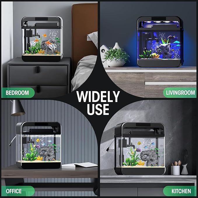 Fish Tank Aquarium 2.2 Gallon with Adjustable 3 Colors Lighting 3 in 1 Pump with Filteration, Oxygenation, Water Circulation Triple Function, HD Float Glass, Leak-Proof Thickened Base-PawvioPets