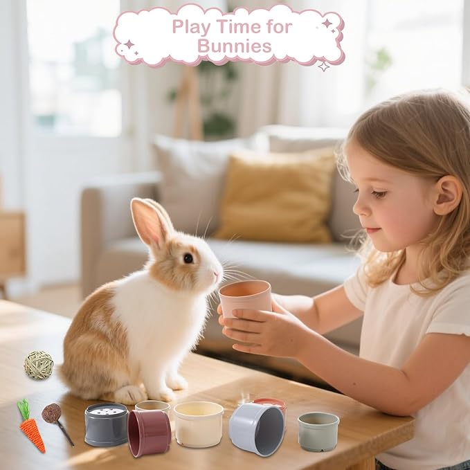 25 Pcs Large Rabbit Starter Kit, Bunny Litter Box with Drawer Animal Grooming Kit Stacking Cups Bowl Blankets Mat with Cleaning Set for Adult Guinea Pig, Ferret, Hamster, Bunnies Accessories (Pink)-PawvioPets