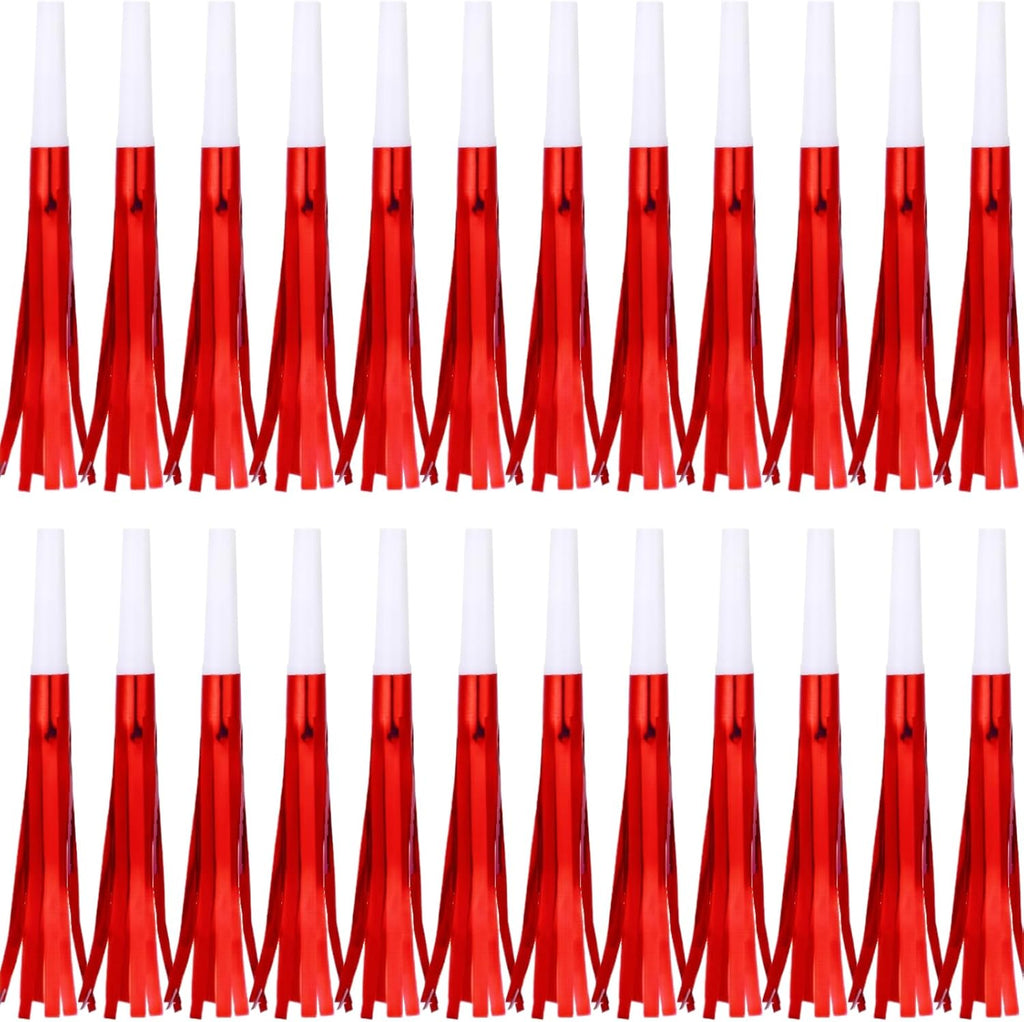 Metallic Fringed Noise Makers, for Noise Makers Party Favors, New Year Party, Baby Shower, Kids Birthday, 24 Pcs, Red