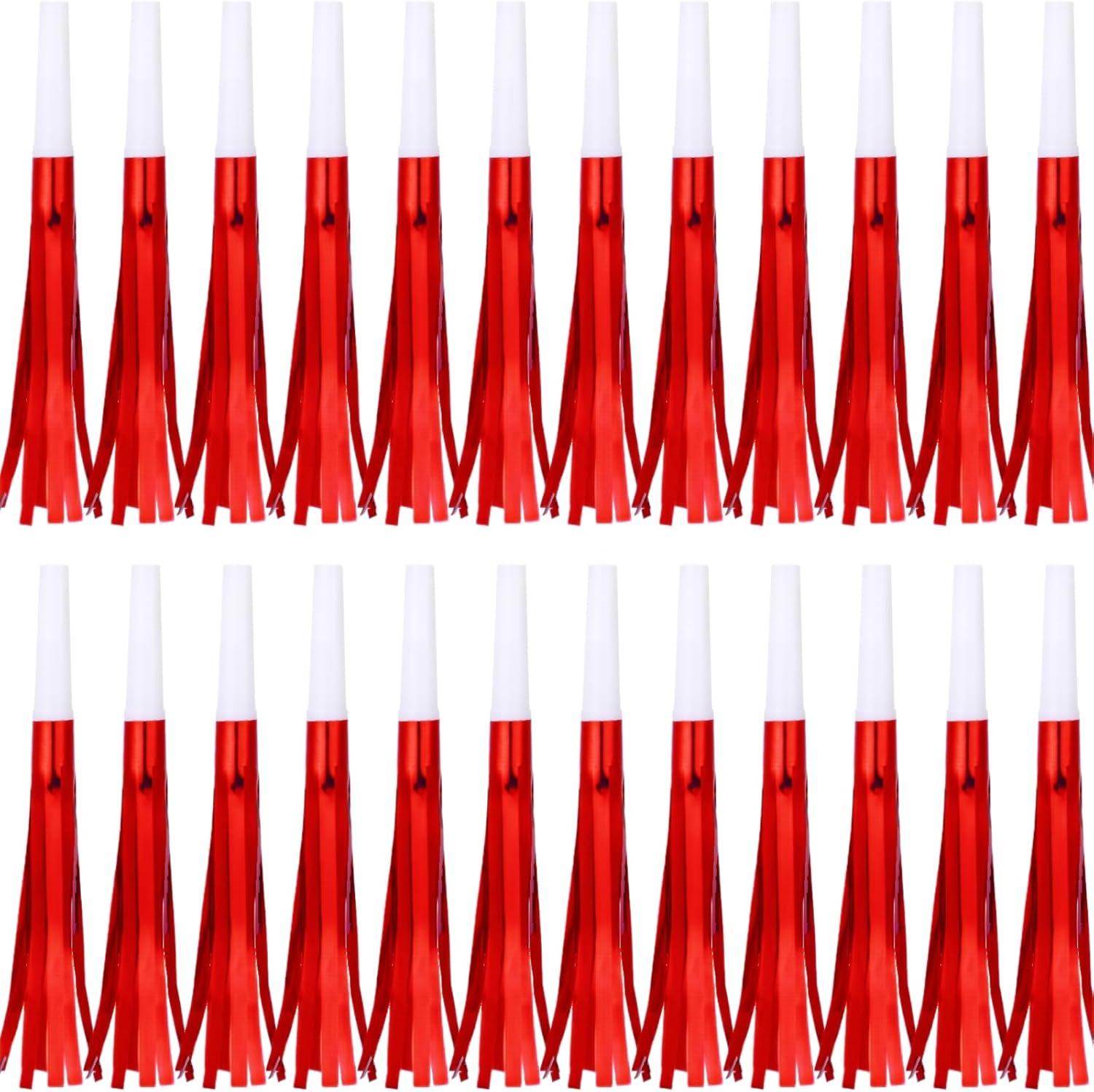 Metallic Fringed Noise Makers, for Noise Makers Party Favors, New Year Party, Baby Shower, Kids Birthday, 24 Pcs, Red