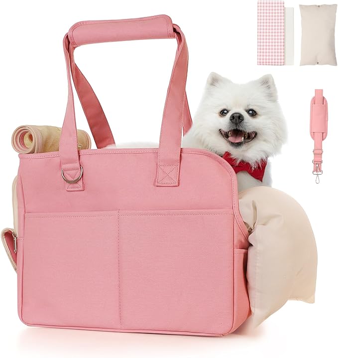 Dog Purse Carrier for Small Dogs, Soft Soft Sided Folding Dog Carriers for Small Dogs Medium Cats Puppies up to 15 Lbs, Washable Breathable Puppy Carrier for Outdoor Travel (Large Pink)-PawvioPets