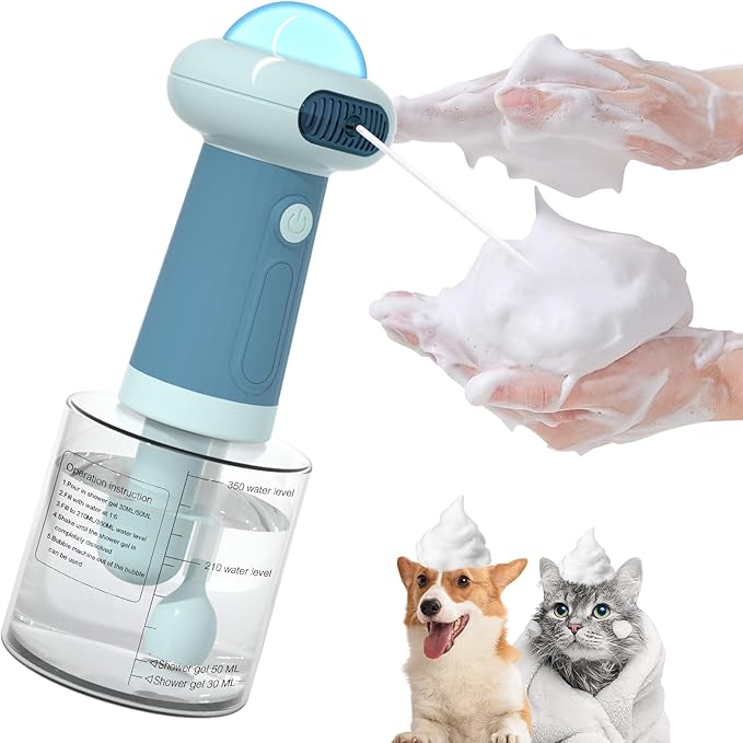 Electric Dog Shampoo Dispenser,IPX7 Cat Shampoo Sprayer,Pet Bath Supplies Automatic Foaming Shampoo Dispenser for Dog Deep Cleaing,Kitchen Sink，Bathroom Blue-PawvioPets