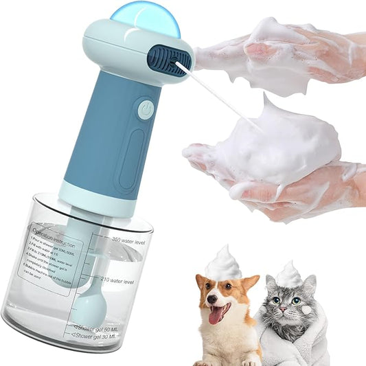 Electric Dog Shampoo Dispenser,IPX7 Cat Shampoo Sprayer,Pet Bath Supplies Automatic Foaming Shampoo Dispenser for Dog Deep Cleaing,Kitchen Sink，Bathroom Blue-PawvioPets