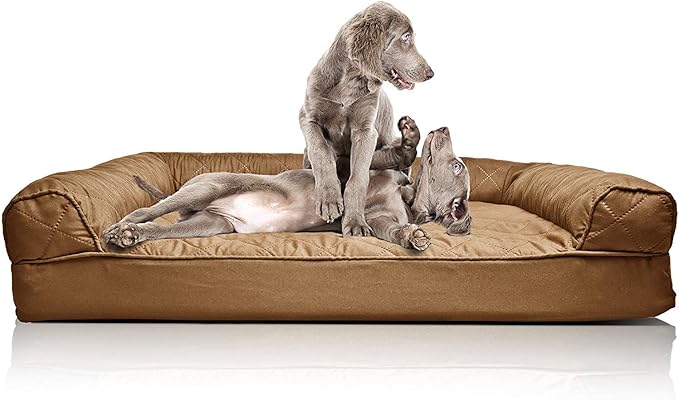 Furhaven Orthopedic Dog Bed for Large Dogs w/ Removable Bolsters & Washable Cover, For Dogs Up to 95 lbs - Quilted Sofa - Toasted Brown, Jumbo/XL-PawvioPets