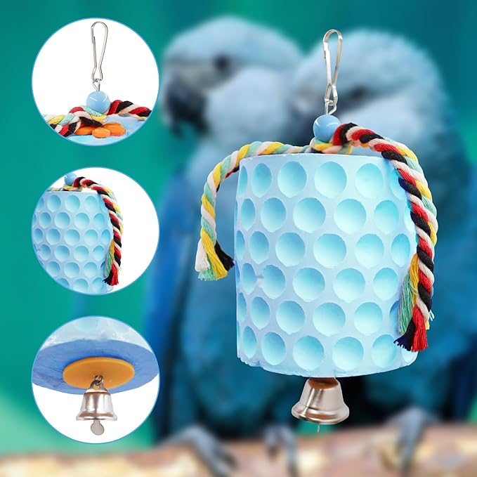 Extra Large Bird Chewing Toy, Parrot Beak Grinding Calcium Stone with Bells, Bird Cage Accessories, Cage Toys for Cockatiel Parakeet Parrot Budgies Rat Hamster Chinchilla Rabbit Bunny African Grey-PawvioPets