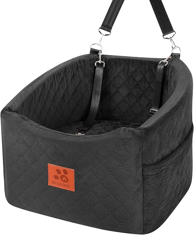 Dog Car Seat for Small Medium Dogs, Memory Foam Booster Car Seat for Dogs up to 35 lbs, Elevated Pet Car Seat, Travel Safety Bed with Washable Removable Cover and Storage Pockets(Black)-PawvioPets