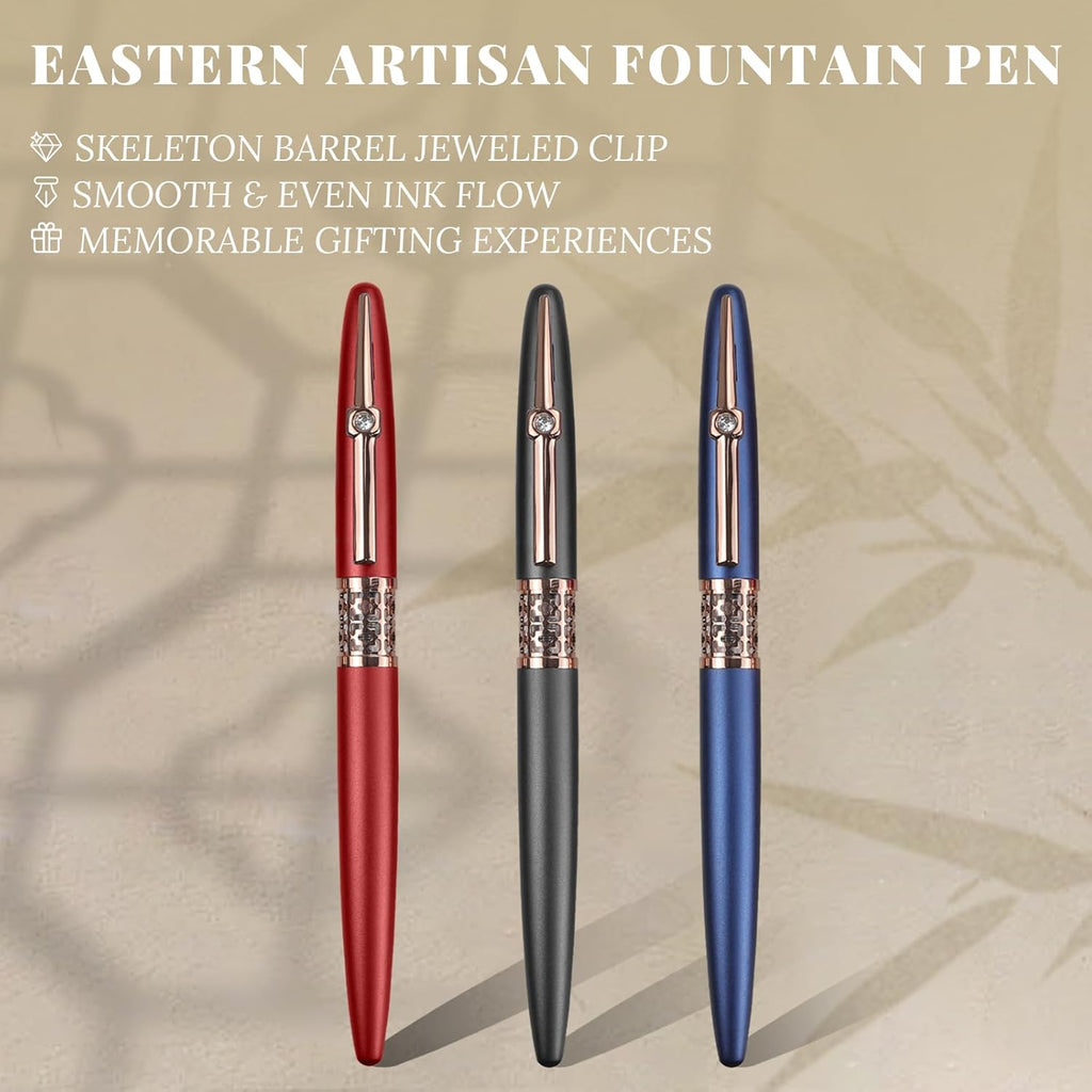 YUNCHUN Refillable Fountain Pen Fine Nib, Fancy Ink Pen with 5 Black & 5 Blue Ink Refills Cartridges, Cool Ink Pens for Writing, Business Metal, Best Gift Set for Men & Women, Blcak