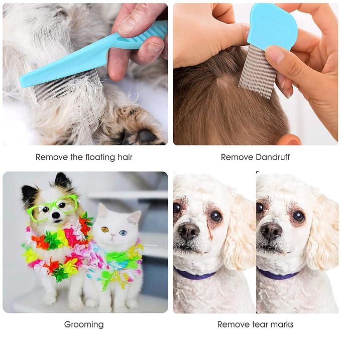 Cat & Dog Grooming Set - Fine Tooth Comb for Removing Dandruff Flakes & Hair (Blue)-PawvioPets