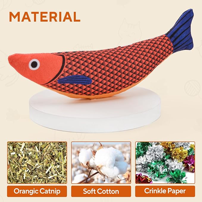 AUSCAT Cat Catnip Toys, 3PCS Catnip Fish Toy for Cats, Cat Kicker Toys with Crinkle Sound, Interactive Plush Soft Cat Toys for Indoor Cats and Kittens-PawvioPets