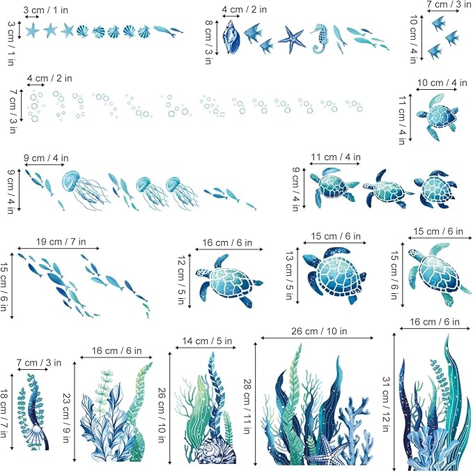 decalmile Under The Sea Seaweed Wall Decals Sea Turtle Ocean Grass Jellyfish Wall Stickers Baby Nursery Bedroom Bathroom Wall Decor-PawvioPets