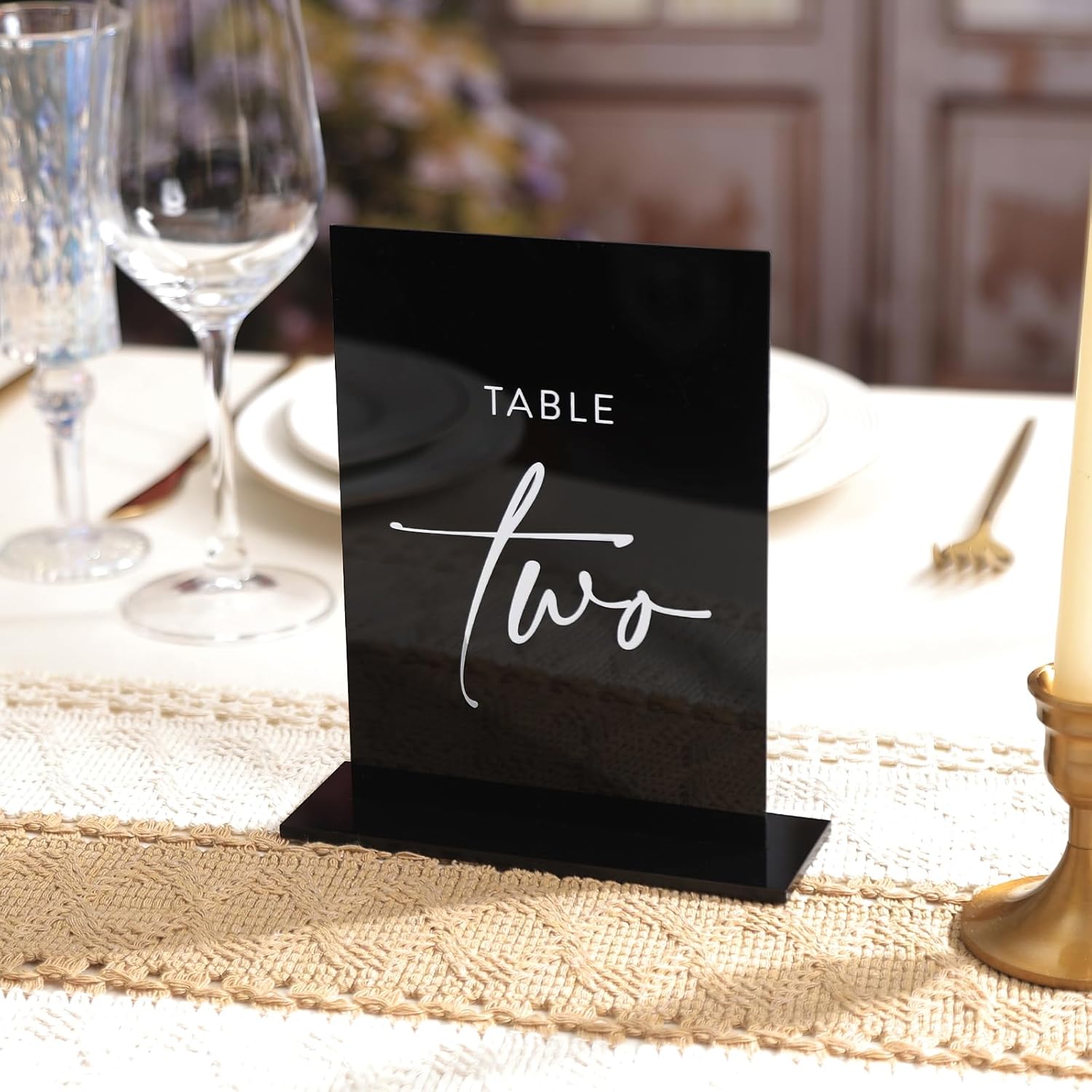 UNIQOOO Black Wedding Double Sided Table Numbers with Stands 1-20 set, 5x7'' Acrylic Signs with Holders and Printed Calligraphy, Seat Display Wedding Decor Perfect for Centerpiece, Reception