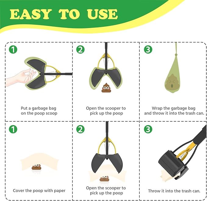 28" Heavy Duty Dog Pooper Scooper for Large Dogs, Extra Long Handle Foldable Poop Pick Up Tool with Durable Spring, Great for Yard, Lawns, Grass, Dirt, Gravel-PawvioPets