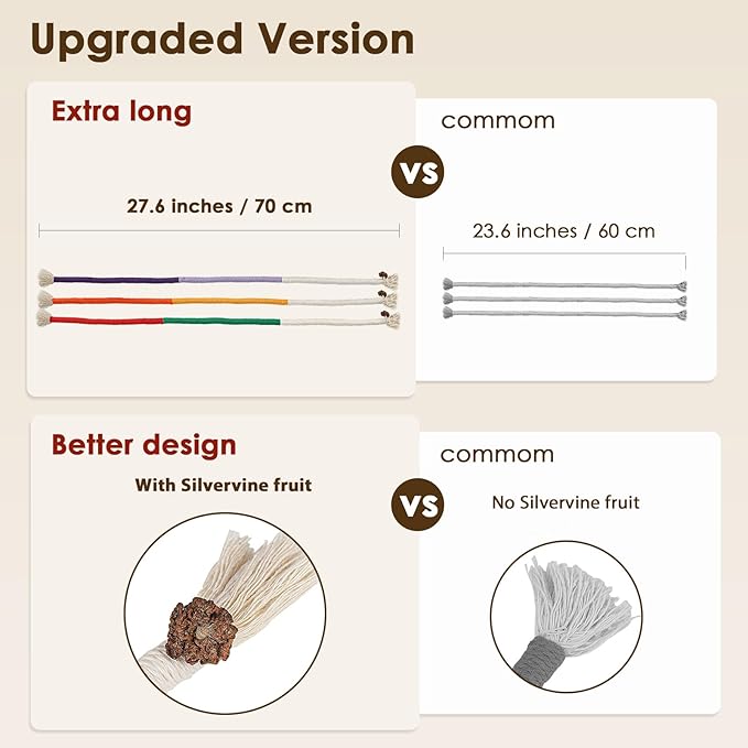 3 PCS Cotton Rope Cat Toys for Indoor Cats, Interactive Cat Rope Toys with Silvervine Fruit for Cats and Kittens, Handmade Pet Chew Toys for Teeth Cleaning-PawvioPets