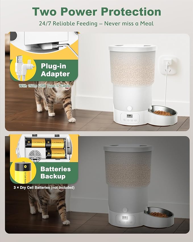 Gimars 5L/20 Cups Automatic Cat Feeder, Programmable 1-6 Meals Cat Food Dispenser with Stainless Steel Bowl, Easy Setup, Dual Power Supply,10s Meal Call Timed Pet Feeder for Cats and Small Dogs-PawvioPets