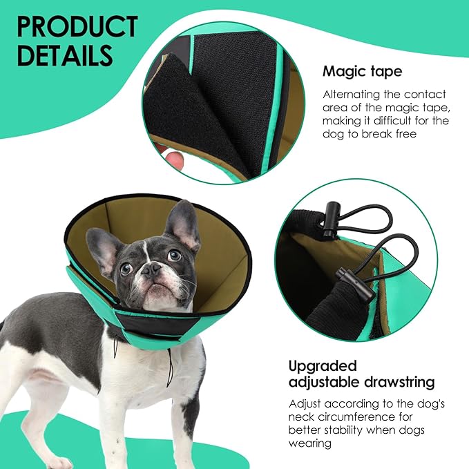 Dog Recovery Collar Cone for Medium Dogs, Adjustable Dog Cone Alternative After Surgery for Dogs to Stop Licking, Breathable Soft Cone for Medium Large Dogs, Green M-PawvioPets
