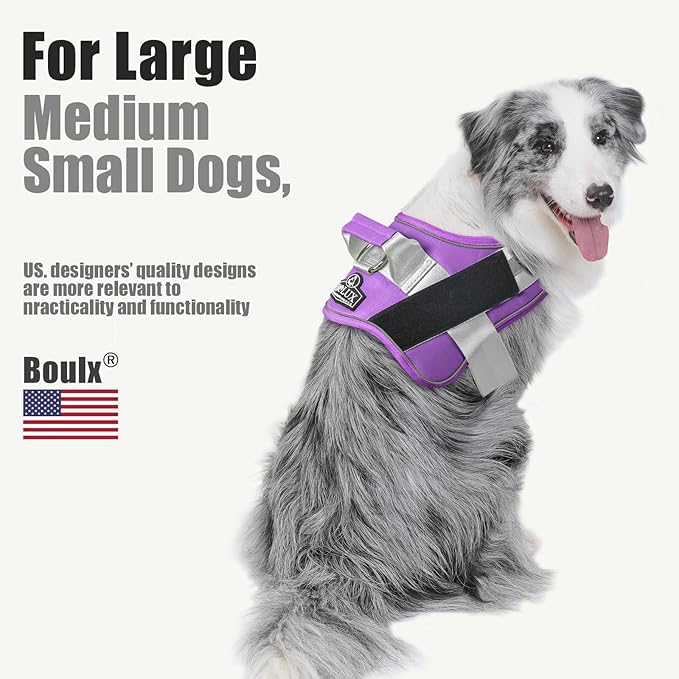 Bolux Dog Harness, No-Pull Reflective Dog Vest, Breathable Adjustable Pet Harness with Handle for Outdoor Walking - No More Pulling, Tugging or Choking (Lavender, Large (Pack of 1))-PawvioPets