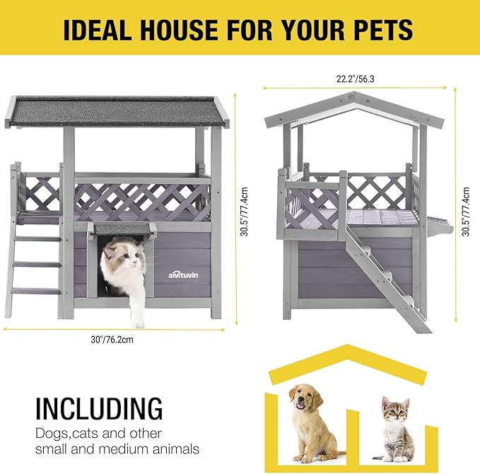 Aivituvin Cat House Outdoor Indoor Feral Kitty Shelter with Escape Door for Cats, Weatherproof Roof-PawvioPets