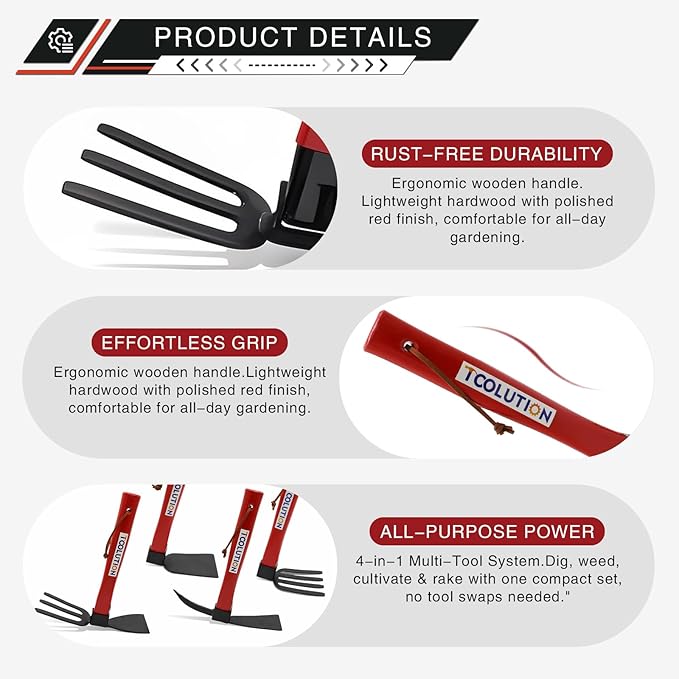 Garden Tool Set with Tool Box 4 Piece Heavy Duty Gardening Tools Kit with Hoe Rake Shovel Fork Non Slip Handle Garden Hand Tools for Digging Weeding Planting-PawvioPets