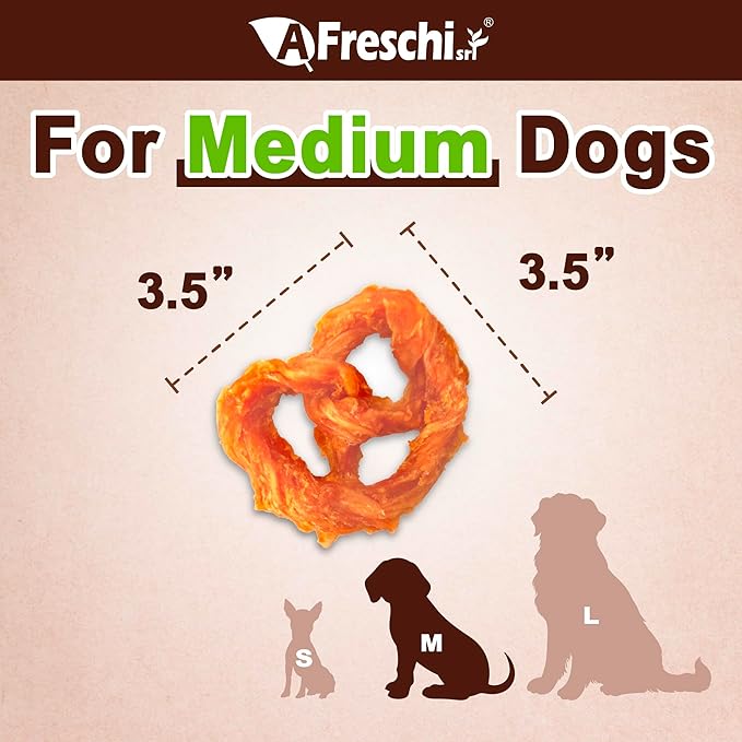 Afreschi Natural Turkey Tendon Pretzel (M) 10 oz, USA-Sourced Turkey Tendon, All Natural Puppy Chew, Hypoallergenic, Rawhide Alternative, for Medium Breeds-PawvioPets