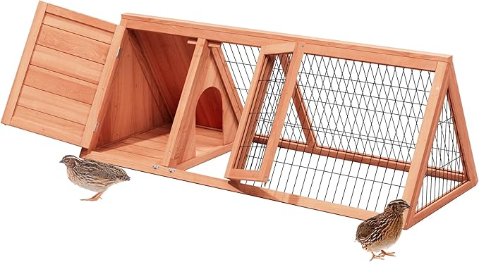 A-Frame Quail Coop,Wooden Quail Cage Indoor Outdoor,Triangle Rabbit Hutch with 2 Doors & Ventilating Wire for Small Animals,Sold by XilishppEcxEco (Ntural Wood)-PawvioPets