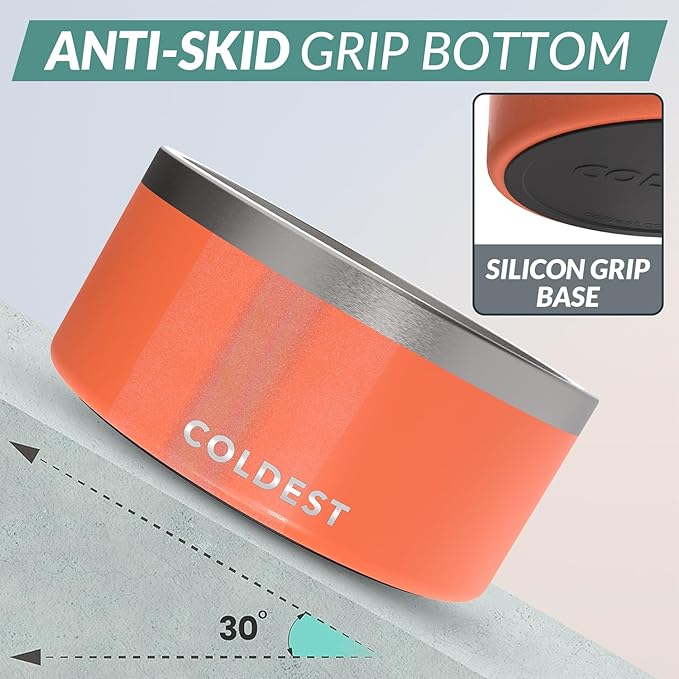 Coldest Dog Bowl - Anti Rust Metal, Non Slip, 3 Layers Insulated Stainless Steel Dog Bowls - Spill Proof & Heavy Duty - Water Bowl for Dogs, Cats & Pets, Dish Washer Safe (200 oz, Candy Red Glitter)-PawvioPets