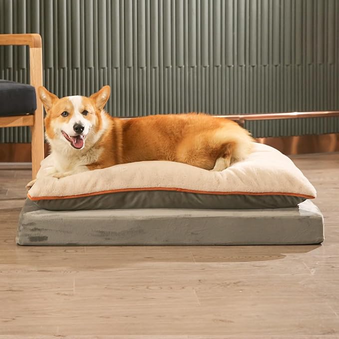 Amazon Basics Dog Bed with Cooling Gel Memory Foam, Pressure-Relief Support for Dogs up to 90lbs, Non-Slip Bottom, Machine Washable Cover, Extra Large Sized (40" x 30"), Grey-PawvioPets