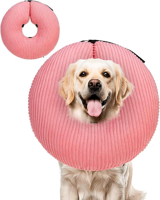 BINGPET Inflatable Dog Cone Collar Alternative After Surgery,Soft Recovery Cone for Dogs to Stop Licking,Protective Neck Donut E Collar Adjustable for Small Medium Large Dogs & Cats(Pink,L)-PawvioPets