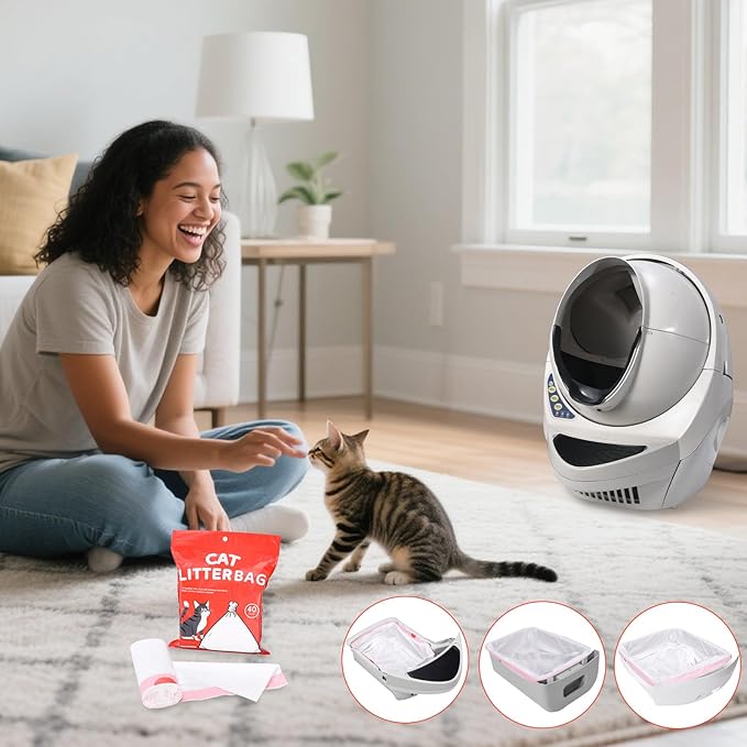 40 Count Thicken Cat Litter Box Liners for Automatic Cat Litter Box and Litter-Robot 4/3, Heavy-Duty Drawstring Kitten Litter Drawer Liners Disposable 25" x 16"-PawvioPets