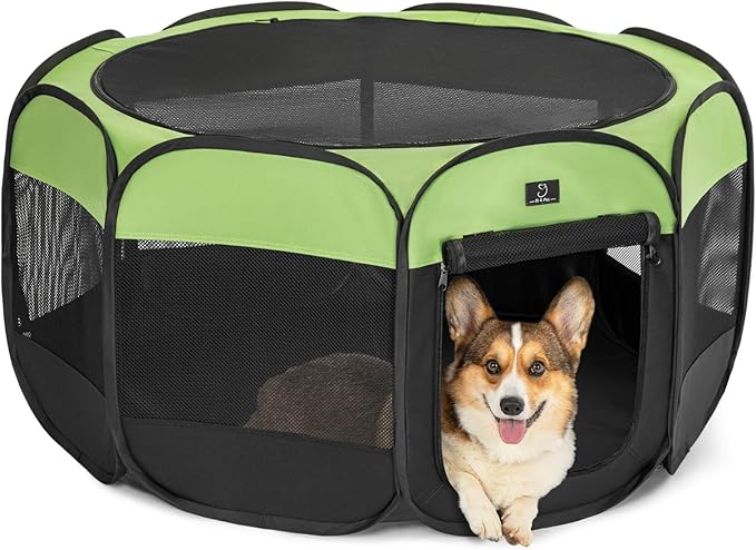 A4Pet Puppy Playpen Indoor, 39.5” Portable Pet Playpen with Bowl, Suitable for Puppies, Kittens, and Small Animals, Removable Zipper & Mesh Panel(16”W × 10”H)-PawvioPets