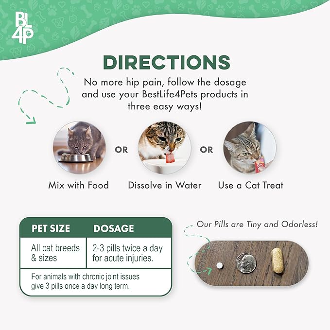 Cat Hip and Joint Pain Relief Supplement, Cat Arthritis Pain Relief, Heal from Sprains, Inflammation and Injuries, Improve Mobility, Natural Easy-to-Swallow, Odorless, Tasteless, 400 Pills-PawvioPets