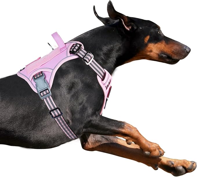 BUMBIN Tactical Dog Harness for Large Dogs No Pull, Famous TIK Tok No Pull Puppy Harness, Fit Smart Reflective Pet Walking Harness for Training, Adjustable Dog Vest Harness with Handle Pink L-PawvioPets