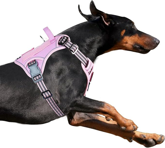 BUMBIN Tactical Dog Harness for Large Dogs No Pull, Famous TIK Tok No Pull Puppy Harness, Fit Smart Reflective Pet Walking Harness for Training, Adjustable Dog Vest Harness with Handle Pink L-PawvioPets