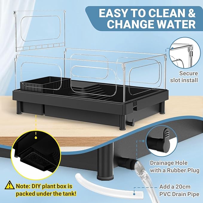 GOZILLA Small Turtle Tank Kit(Tank+Lamp+Filter), Acrylic Turtle Starter Kit with Adjustable Lamp, Reptile Habitat and Terrarium with Multi-Functional Areas for Small Reptiles. (Black Kit)-PawvioPets