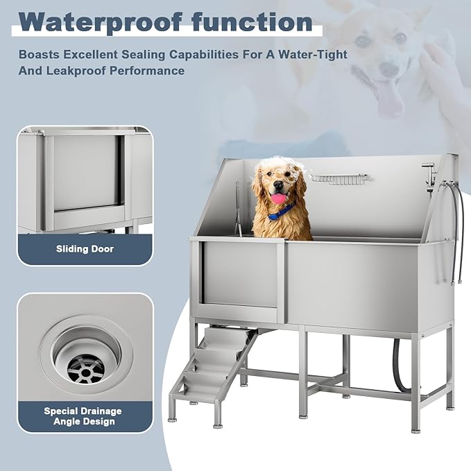 CuisinSmart 62" Dog Bathtub, Professional Dog Washing Station with Dog Wash Attachment, Dog Bath Pool for Outdoor, Indoor Shower and Grooming (Left Door)-PawvioPets