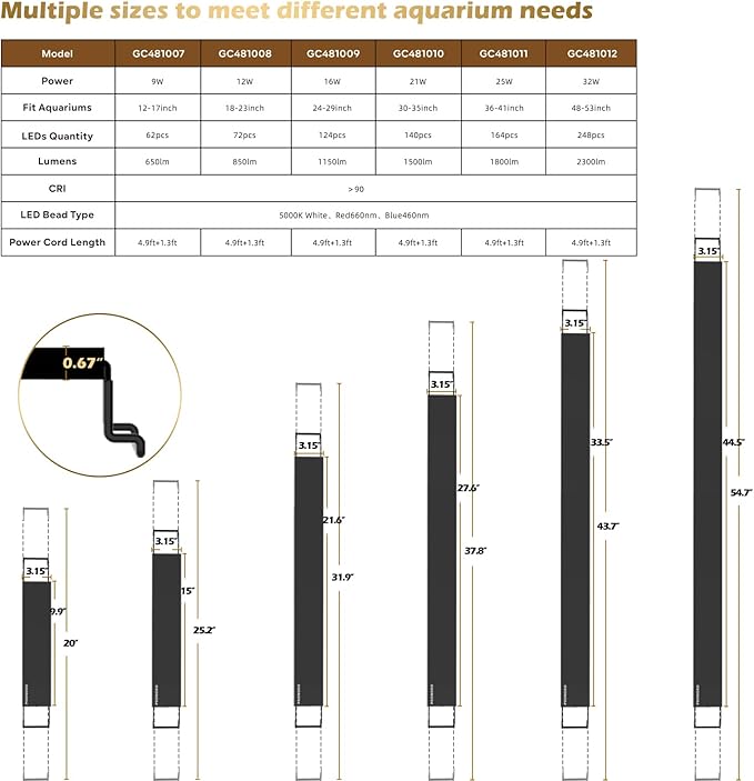 GLOWRIUM Aquarium Light, LED Full Spectrum Freshwater Fish Tank, infinitely dimmable, Fish Tank Light with auto-on/Off Timer (12-17 in)-PawvioPets