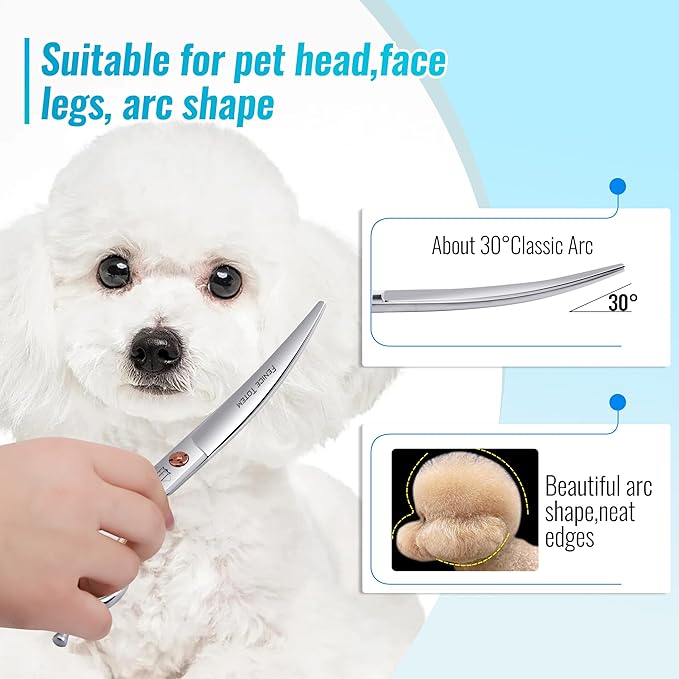 Dog Grooming Scissors: 7.0 inch Curved Pet Shears Made Of Japanese 440C Advanced Stainless Steel Professional Grooming Scissors for Dogs Cats and Other Pets-PawvioPets