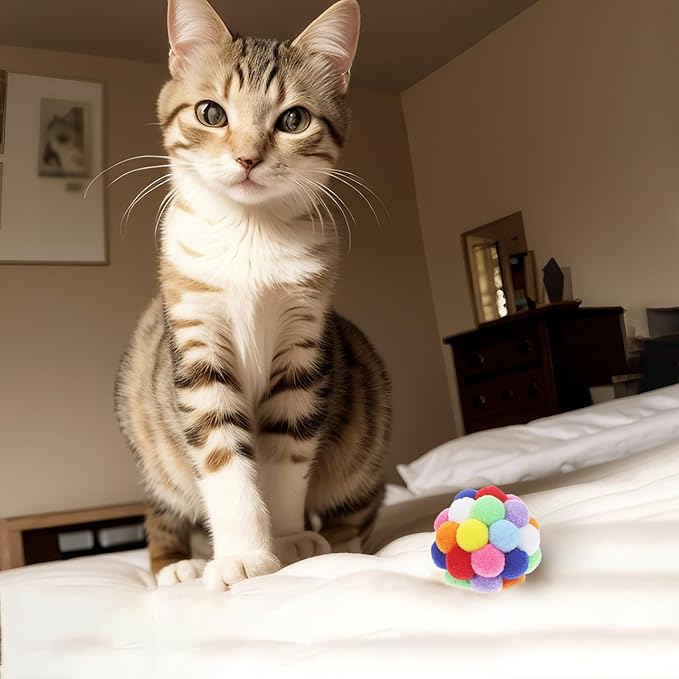 9PCS Cat Toy Balls, 1,75'' Soft Pom Pom Balls for Kittens, Colorful Soft Fuzzy Balls for Cats, Interactive Playing Chewing Toys for Indoor Cats and Kittens, Cute Kitten Kitty Toys-PawvioPets