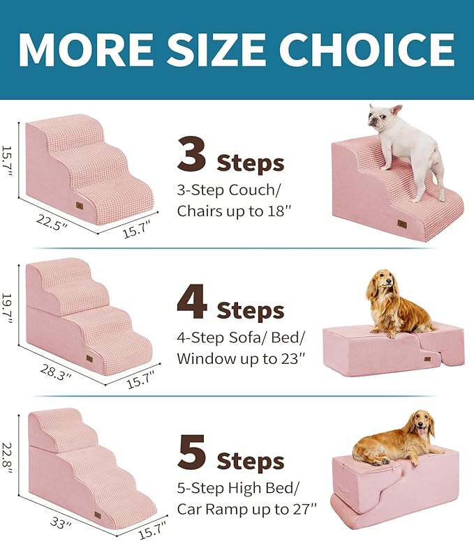 Dog Step for Bed, Dog Stair 4-Step 35D Pet Stair 19.7" H for High Bed or Sofa Non-Slip Balanced Pet Step Indoor, Pink-PawvioPets