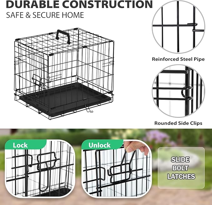 BestPet | Dog Crate | 18" | Black | Foldable Metal Kennel with Double Doors, Secure Slide-Bolt Latches, Leakproof Tray | Portable Dog Cage for Small Breeds | for Travel, Indoor & Outdoor Use-PawvioPets
