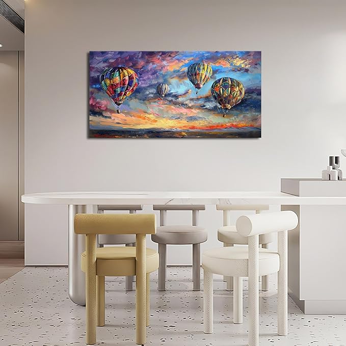 Extra Large Wall Art Hot Air Balloons Canvas Living Room Pictures Framed Prints Colorful Oversize Wall Decor Animal Painting Artwork for Bedroom Dining Home 60"x30"-PawvioPets